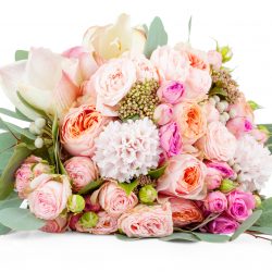 Bouquet of beautiful flowers on white
